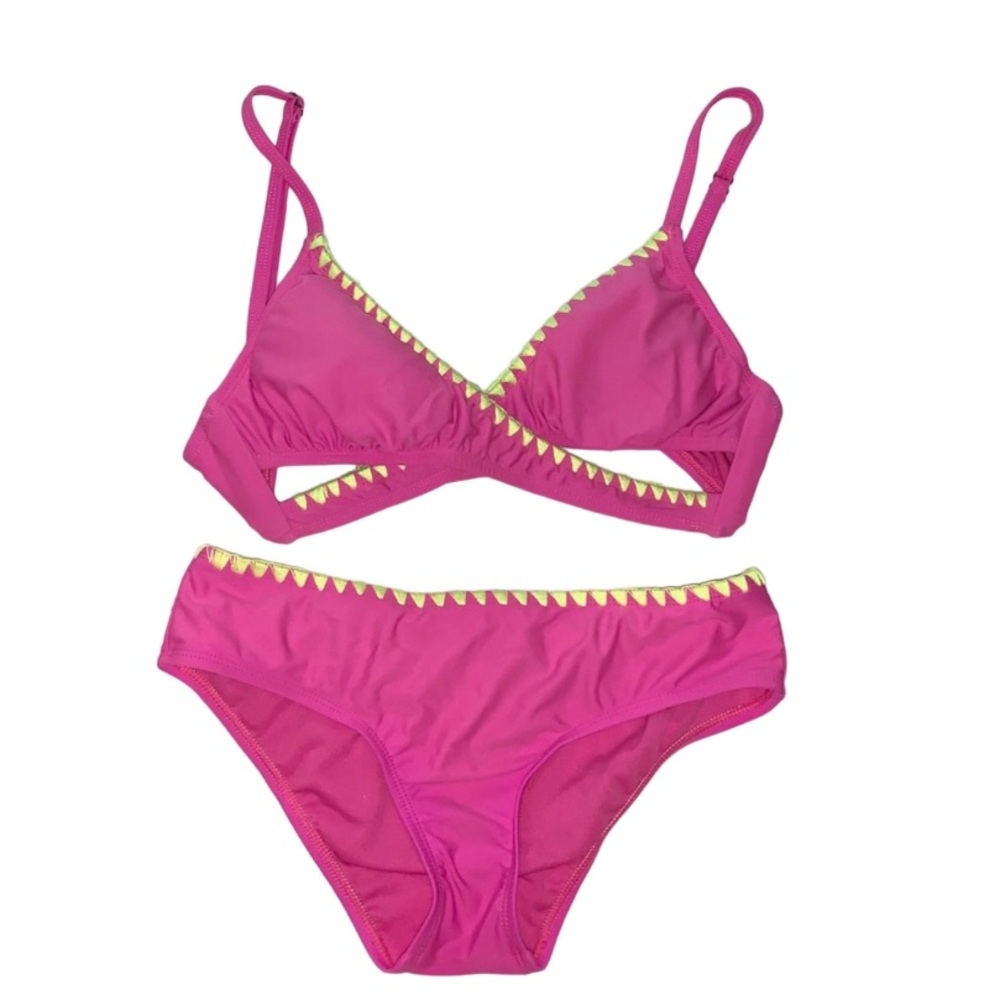 BIKINI NATION HOT PINK/yellow CUT OUT PADDED SWIM